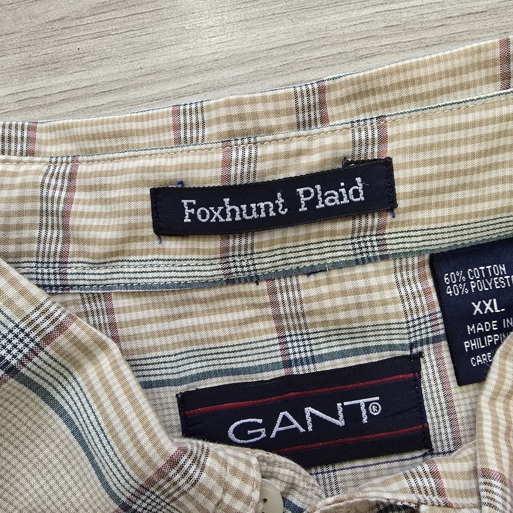 GANT Foxhunt Plaid Short Sleeve Button Front Shirt Men's XXL Tall Brown Green - Picture 5 of 10